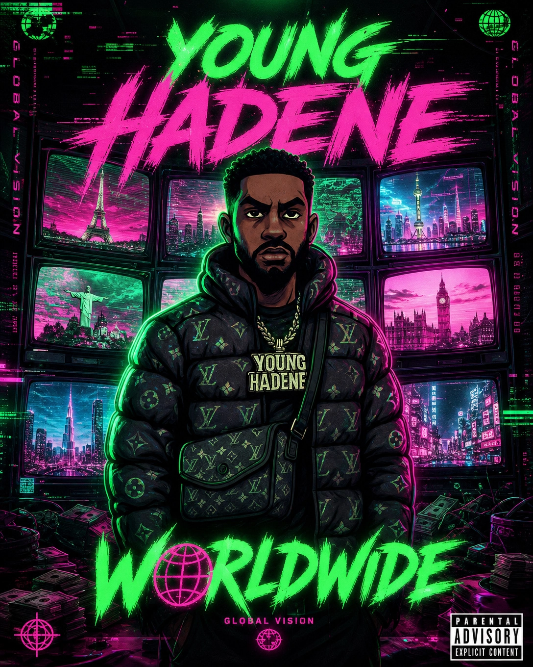 Young Hadene music visual — dark trap Toronto aesthetic poster with cinematic red tones